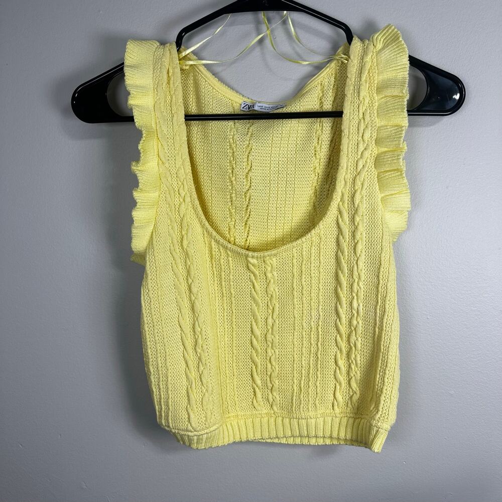 Zara Yellow Cable Knit Ruffle Top